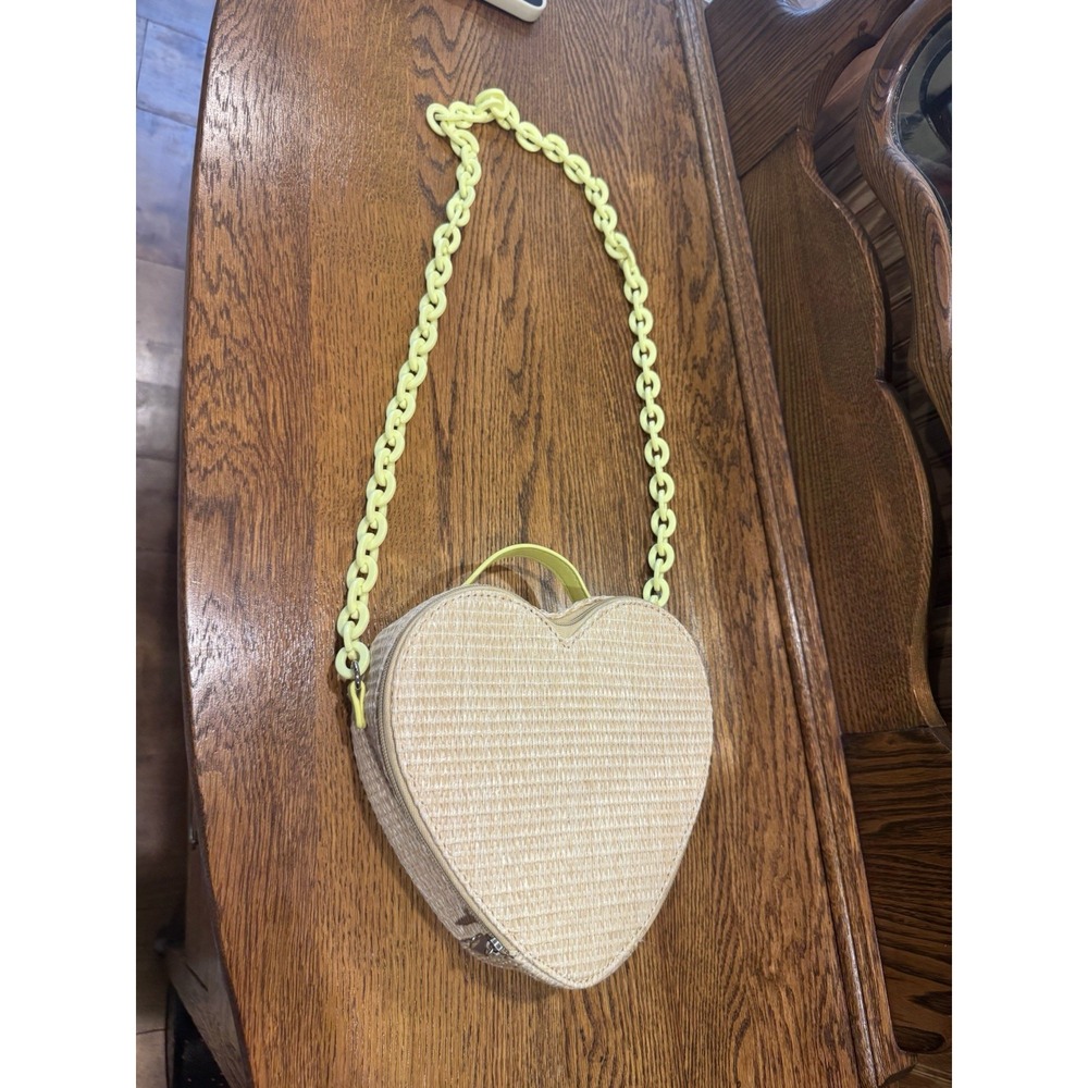 Heart Shaped Basket Crossbody Purse Zip Around Chunky Yellow Melamine Chain - Picture 14 of 16